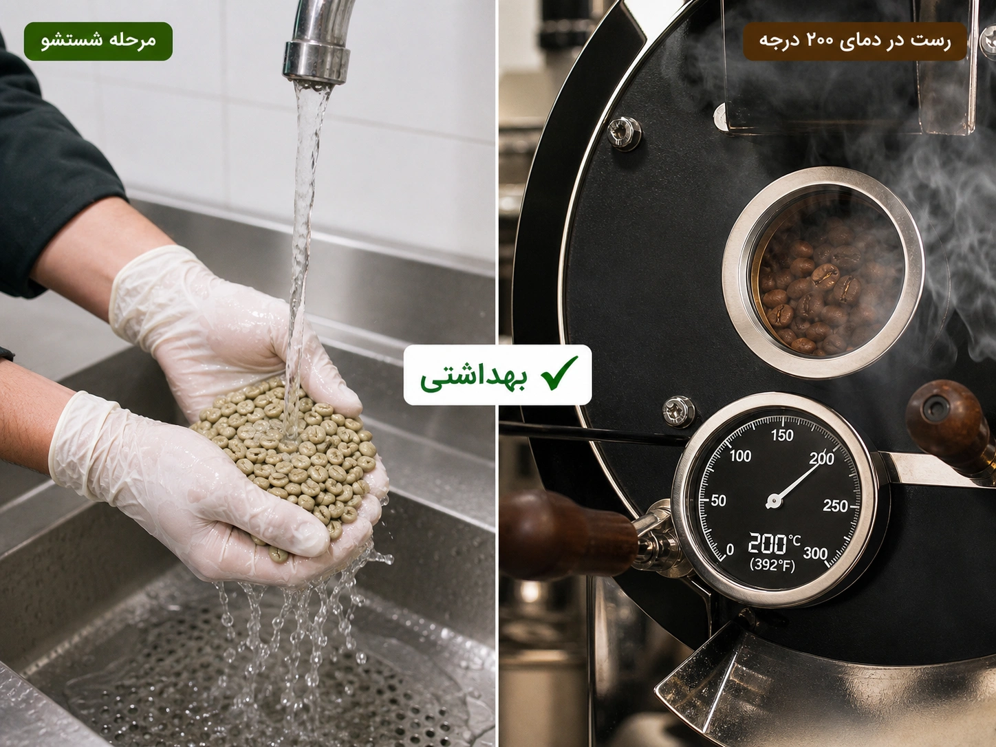 فرآیند بهداشت‌سازی قهوه از مدفوع فیل — شست‌وشوی چندمرحله‌ای و رست در دمای ۲۳۰ درجه سانتیگراد