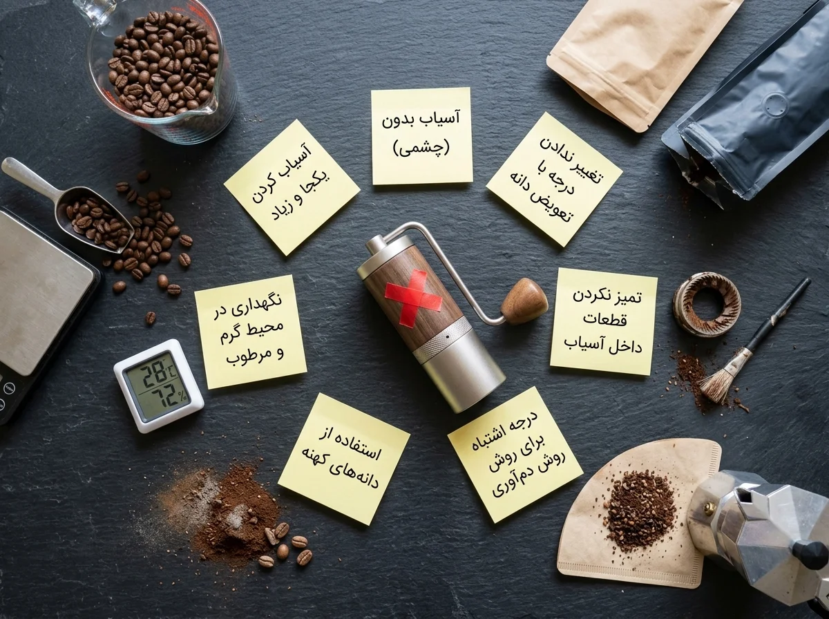 هفت خطای رایج در تنظیم آسیاب قهوه که طعم نهایی را خراب می‌کنند